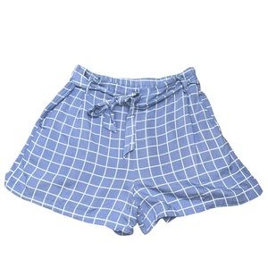 Francesca’s Blue Plaid Printed Shorts W/Tie Bow Waist